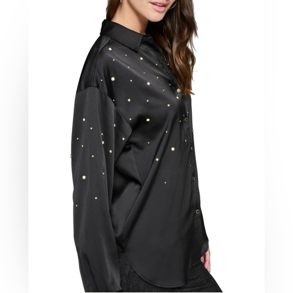 KARL LAGERFELD PARIS Studded Satin Shirt - Picture 3 of 4